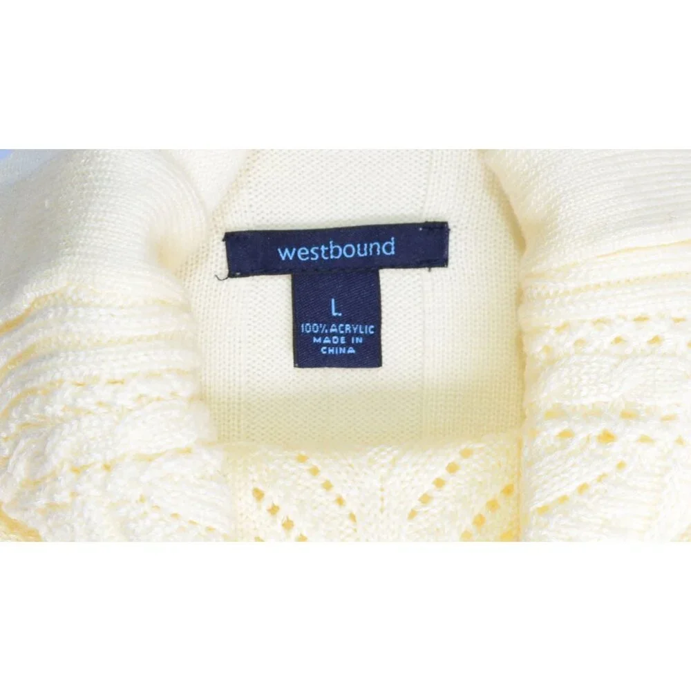 Westbound Turtleneck Open Knit Ribbed Long Sleeve Sweater Cream Size L - Picture 6 of 6